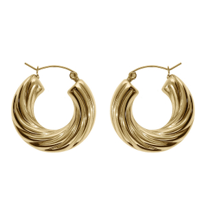 CRÉOLES ACIER DORÉ JAUNE RONDE LARGE TORSADÉE 28MM