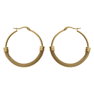 CRÉOLES ACIER DORÉ JAUNE COTTE DE MAILLE 40MM