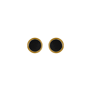 BOUCLES D'OREILLES ACIER DORÉ JAUNE FERMOIR A VIS ET CAOUTCHOUC RÉSINE NOIRE 8MM