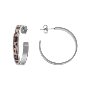 CRÉOLES ACIER 30MM MOTIF RÉSINE LEOPARD