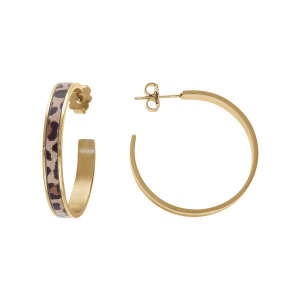 CRÉOLES ACIER ET PVD DORÉ 30MM MOTIF RÉSINE LEOPARD