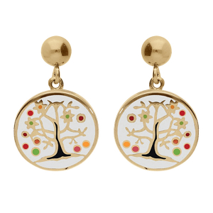 BOUCLES D'OREILLES TIGE ACIER DORÉ JAUNE STELLA MIA ARBRE DE VIE RÉSINE RÉSINE