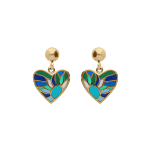 BOUCLES D'OREILLES TIGE ACIER DORÉ STELLA MIA COEUR RÉSINE BLEU  VERT