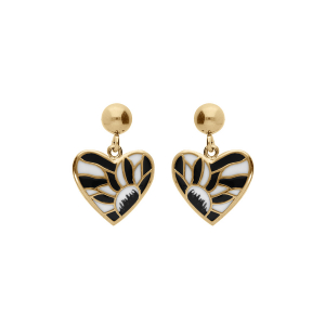 BOUCLES D'OREILLES TIGE ACIER DORÉ STELLA MIA FORME COEUR RÉSINE BLANCHE ET NOIRE