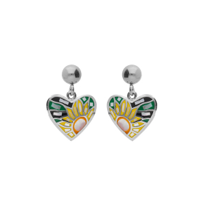 BOUCLES D'OREILLES TIGE ACIER STELLA MIA FORME COEUR NACRE ET RÉSINE MULTI COULEUR