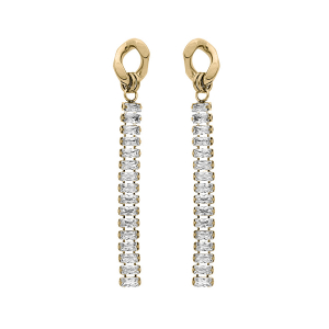 BOUCLES D'OREILLES TIGE ACIER ET PVD DORÉ  PENDANTES OXYDES BLANCS SERTIS