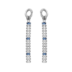 BOUCLES D'OREILLES TIGE ACIER PENDANTES OXYDES BLANCS ET BLEUS FONCÉ SERTIS
