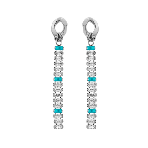 BOUCLES D'OREILLES TIGE ACIER PENDANTES OXYDES BLANCS ET TOPAZE BLEU SERTIS