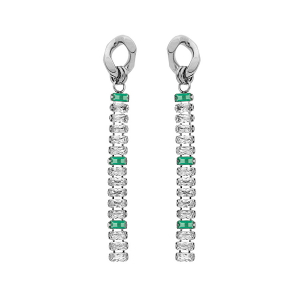 BOUCLES D'OREILLES TIGE ACIER PENDANTES OXYDES BLANCS ET VERTS SERTIS