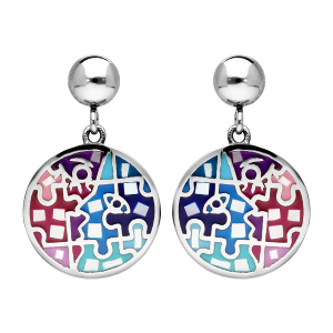 BOUCLES D'OREILLES TIGE ACIER STELLA MIA RONDE RÉSINE MULTI COULEUR ET NACRE