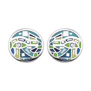 BOUCLES D'OREILLES TIGE ACIER STELLA MIA RONDE RÉSINE VERT ET NACRE