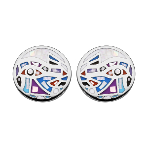 BOUCLES D'OREILLES TIGE ACIER STELLA MIA RONDE RÉSINE MULTI COULEUR ET NACRE