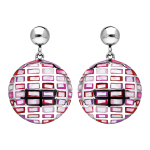 BOUCLES D'OREILLES TIGE ACIER STELLA MIA RONDE RÉSINE ROSE ET NACRE