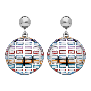 BOUCLES D'OREILLES TIGE ACIER STELLA MIA RONDE RÉSINE MULTI COULEUR ET NACRE