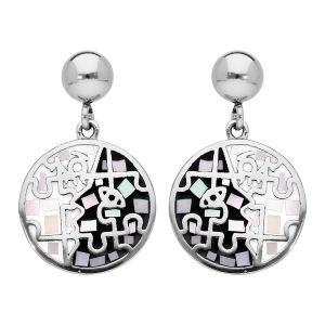 BOUCLES D'OREILLES TIGE ACIER STELLA MIA RONDE RÉSINE NOIRE ET BLANCHE ET NACRE