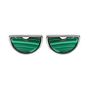 BOUCLES D'OREILLES TIGE ACIER DEMI LUNE PIERRE MALACHITE VÉRITABLE