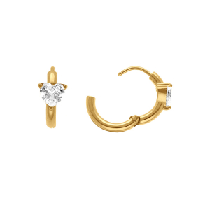 CRÉOLES ACIER DORE JAUNE 11MM ARTICULÉE COEUR OXYDE BLANC