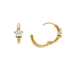 CRÉOLES ACIER DORE JAUNE 11MM ARTICULÉE ETOILE OXYDE BLANC