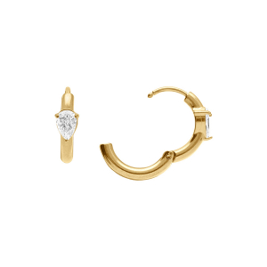 CRÉOLES ACIER DORÉ 11MM ARTICULÉE GOUTTE OXYDE BLANC