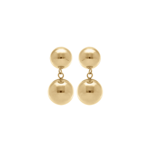 BOUCLES D'OREILLES TIGE ACIER DORÉ  2 BOULES 10 ET 12MM