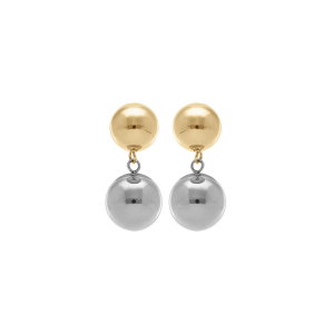 BOUCLES D'OREILLES TIGE ACIER BICOLORE 2 BOULES EN 10 ET 12 MM