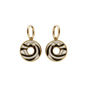 BOUCLES D'OREILLES CROCHET ACIER DORÉ STELLA MIA ANNEAU RÉSINE NOIRE ET BLANCHE