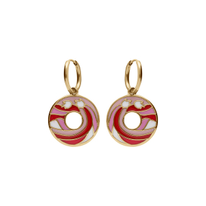 BOUCLES D'OREILLES CROCHET ACIER DORÉ STELLA MIA ANNEAU RÉSINE ROSE