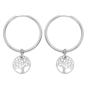 CRÉOLES ACIER ARTICULES 25MM PAMPILLE ARBRE DE VIE