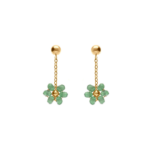 BOUCLES D'OREILLES TIGE ACIER DORÉ PENDANTE FLEURS AVENTURINE VERTE VÉRITABLE