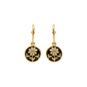 BOUCLES D'OREILLES TIGE ACIER DORÉ JAUNE STELLA MIA RONDE RÉSINE NOIRE FLEUR