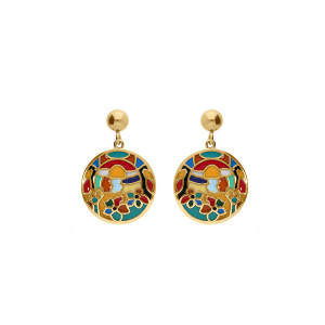 BOUCLES D'OREILLES TIGE ACIER DORÉ JAUNE STELLA MIA RONDE RÉSINE MULTI COULEUR