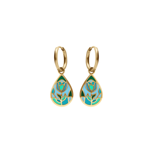 BOUCLES D'OREILLES TIGE ACIER DORÉ JAUNE STELLA MIA FORME GOUTTE RÉSINE BLEU VERT