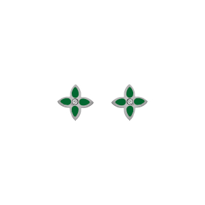 BOUCLES D'OREILLES TIGE  ACIER  FLEUR RÉSINE VERT
