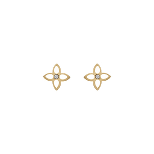 BOUCLES D'OREILLES TIGE  ACIER DORÉ FLEUR RÉSINE BLANCHE