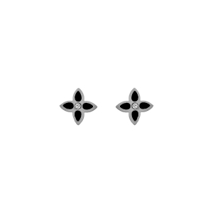 BOUCLES D'OREILLES TIGE  ACIER  FLEURS RÉSINE NOIRE