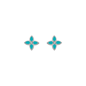 BOUCLES D'OREILLES TIGE  ACIER  FLEUR RÉSINE TURQUOISE