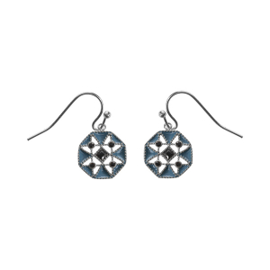 BOUCLES D'OREILLES CROCHET ACIER RÉSINE BLEU ET OXYDES NOIRS