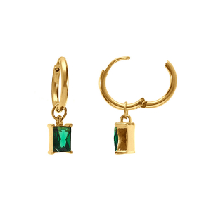 CRÉOLES ACIER DORÉ 12MM PAMPILLE OXYDE VERT RESTANGULAIRE