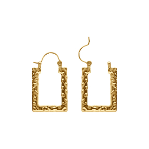 CRÉOLES ACIER DORÉ RECTANGULAIRE MARTELÉ  23X18MM