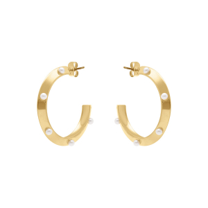 CRÉOLES ACIER DORÉ 27MM AVEC PERLE BLANCHE IMITATION CRÉOLES ACIER DORÉ 27MM AVEC PERLE BLANCHE IMITATION