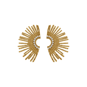 BOUCLES D'OREILLES TIGE ACIER DORÉ FORME EVENTAIL OXYDES BLANCS
