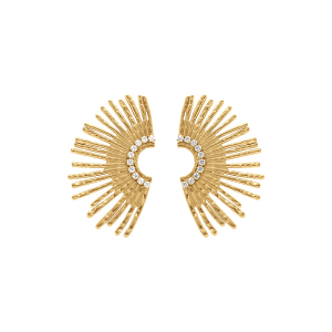 BOUCLES D'OREILLES TIGE ACIER DORÉ FORME EVENTAIL OXYDES BLANCS