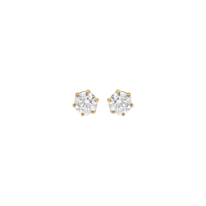 BOUCLES D'OREILLES TIGE ACIER DORÉ OXYDE BLANC 4MM  SERTI 6 GRIFFES