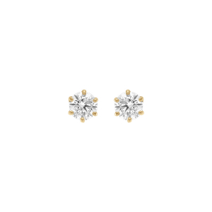 BOUCLES D'OREILLES TIGE ACIER DORÉ OXYDE BLANC 6MM  SERTI 6 GRIFFES