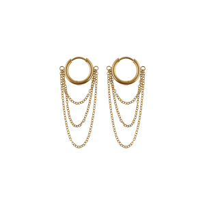 BOUCLES D'OREILLES ACIER DORÉ CRÉOLES 10MM AVEC 3 CHAINETTES