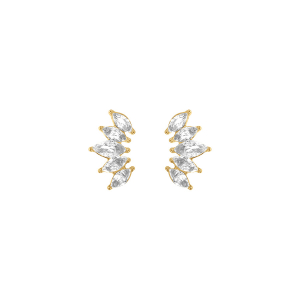 BOUCLES D'OREILLES TIGE ACIER DORÉ NAVETTES OXYDES BLANCS SERTIS