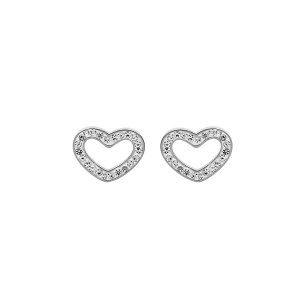 BOUCLES D'OREILLES TIGE ACIER COEUR EVIDÉ CONTOUR OXYDES BLANCS SERTIS