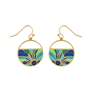 BOUCLES D'OREILLES ACIER DORÉ JAUNE STELLA MIA  RÉSINE BLEU ET VERTE