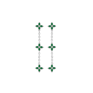 BOUCLES D'OREILLES TIGE ACIER 3 FLEURS RÉSINE VERT