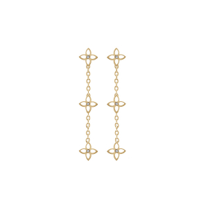 BOUCLES D'OREILLES TIGE ACIER DORÉ 3 FLEURS RÉSINE BLANCHE